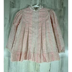 Winnie The Pooh Girls Dress Size 6‎ Pink Embroidered Gauze Lined Vintage READ